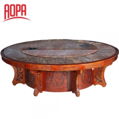 AOPA Solid Wood Rotatable Hot Pot Table with Marble Tabletop Z36A